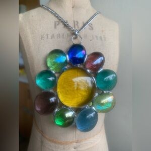 Vintage unique multi-coloured Flower Pendant Necklace